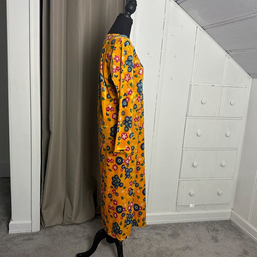 Vintage 90s Y2K Kenzo Floral Crushed Velvet Maxi Dress Yellow Japan Made Sz M - Picture 2 of 12